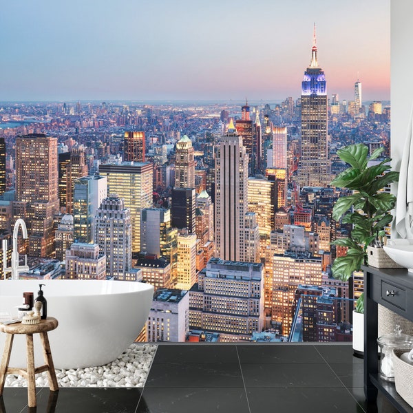 New York City, Panoramic View, Gift, Art Print Photomural Wallpaper Mural Easy-Install Removeable Peel and Stick Large Photo Wall Decal