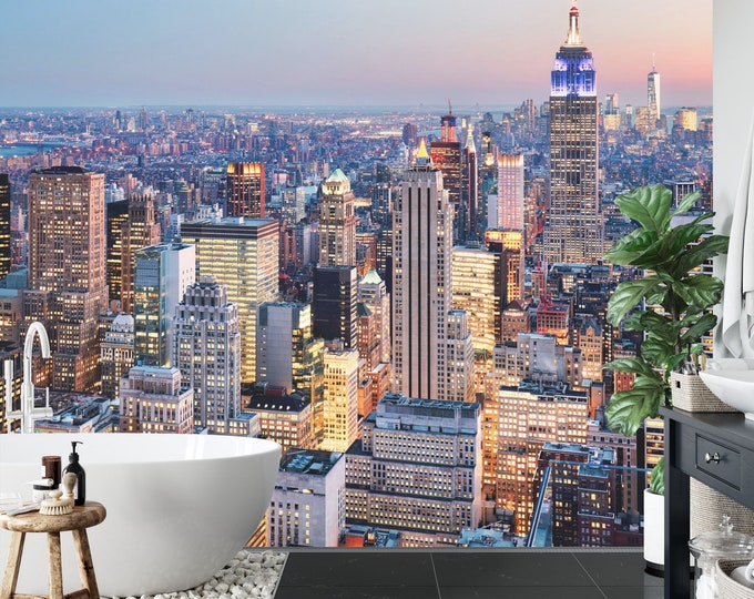 New York City, Panoramic View, Gift, Art Print Photomural Wallpaper Mural Easy-Install Removeable Peel and Stick Large Photo Wall Decal