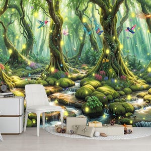 Arbres de la forêt magiques enchantés, chambre de filles, cadeau de décoration murale, impression d'art, papier peint mural autocollant amovible facile à installer