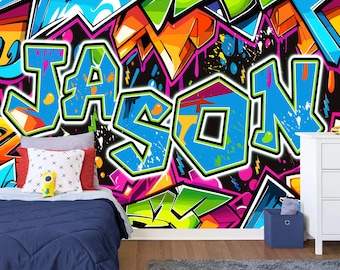 Personalized Graffiti Name Wallpaper, Kids Room Decor, Removable