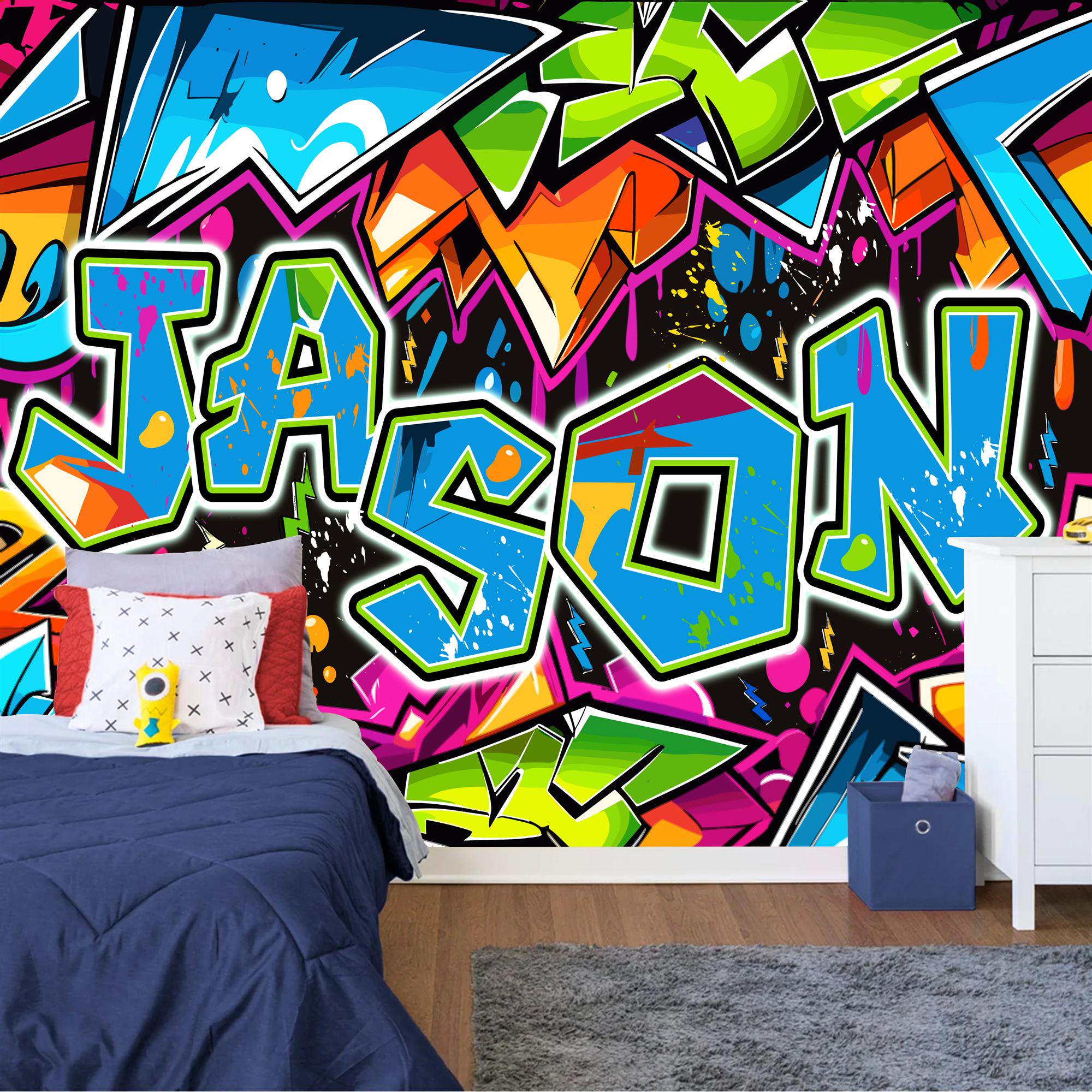Personalized Graffiti Name Wallpaper, Kids Room Decor, Removable
