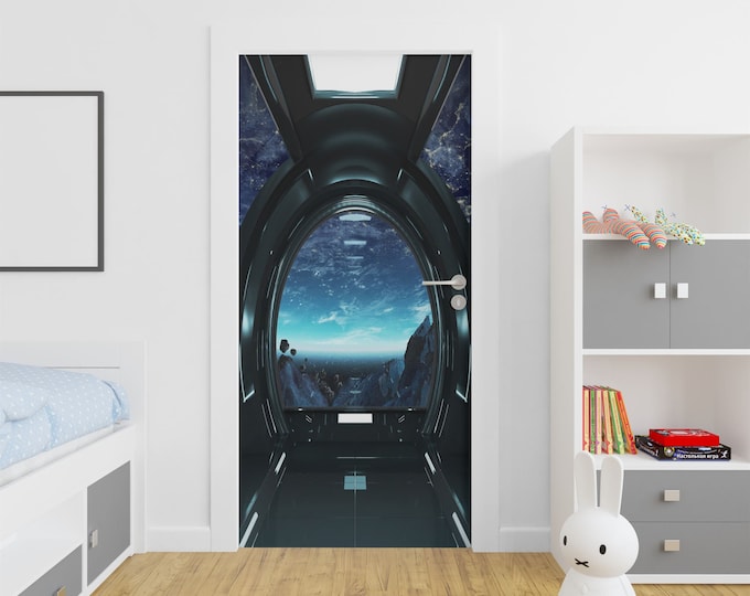 Spaceship View Wall Sticker Door Covering Removable Peel and Stick Self Adhesive Decals Home - Office, 91cm x 211cm / 35.8 x 83.1 Inches WxH