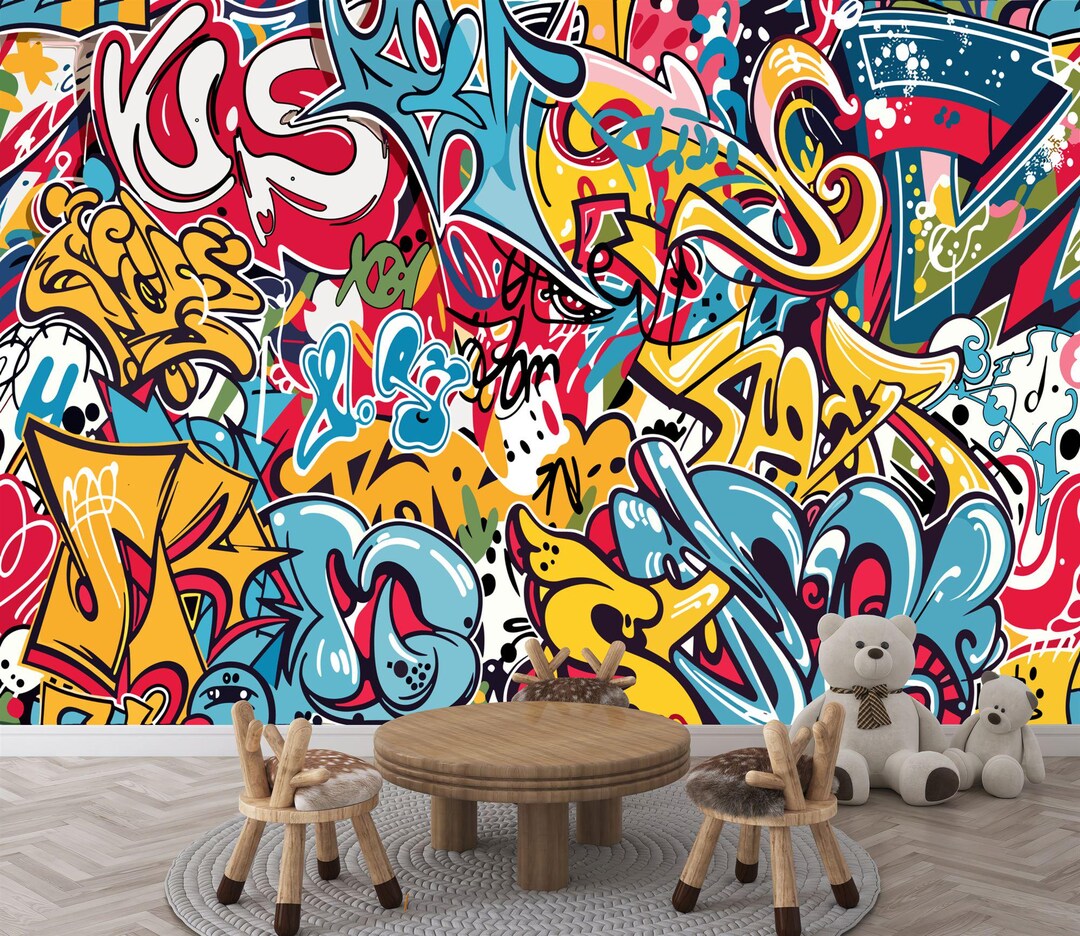 Colorful Graffiti Wallpaper Mural: Peel and Stick Art Print - Etsy