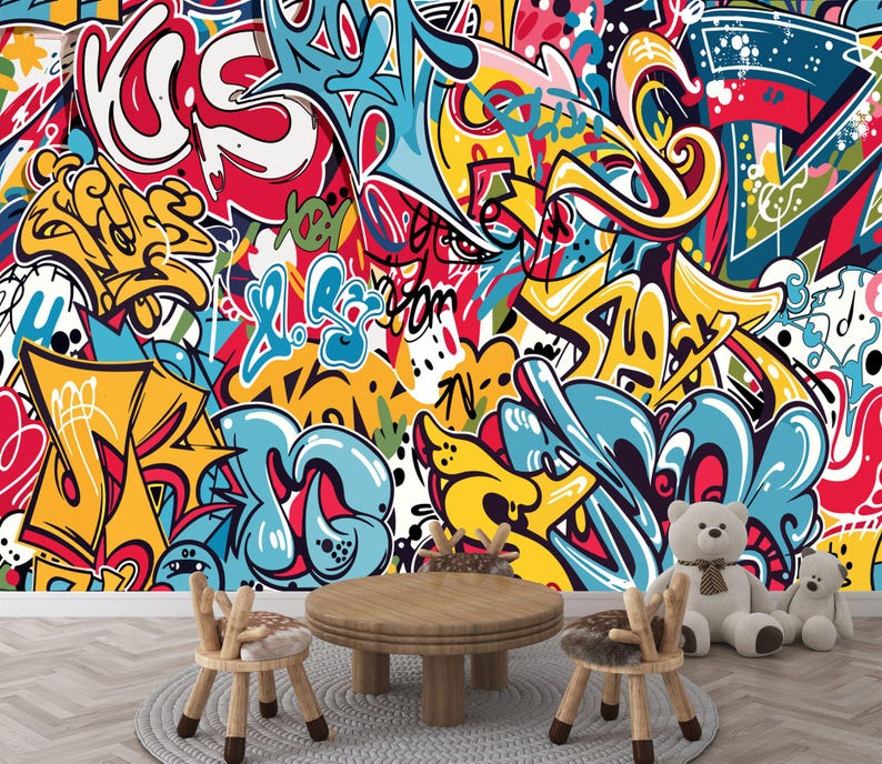Colorful Graffiti Wallpaper Mural: Peel and Stick Art Print - Etsy