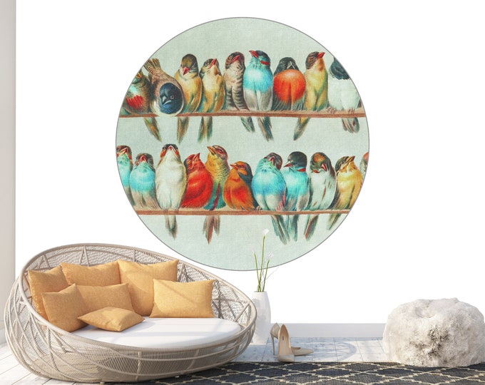 Circle Art Form The Morning Briefing Birds Photomural Wall Décor Easy-Install Removable Self-Adhesive Peel & Stick High Quality Sticker