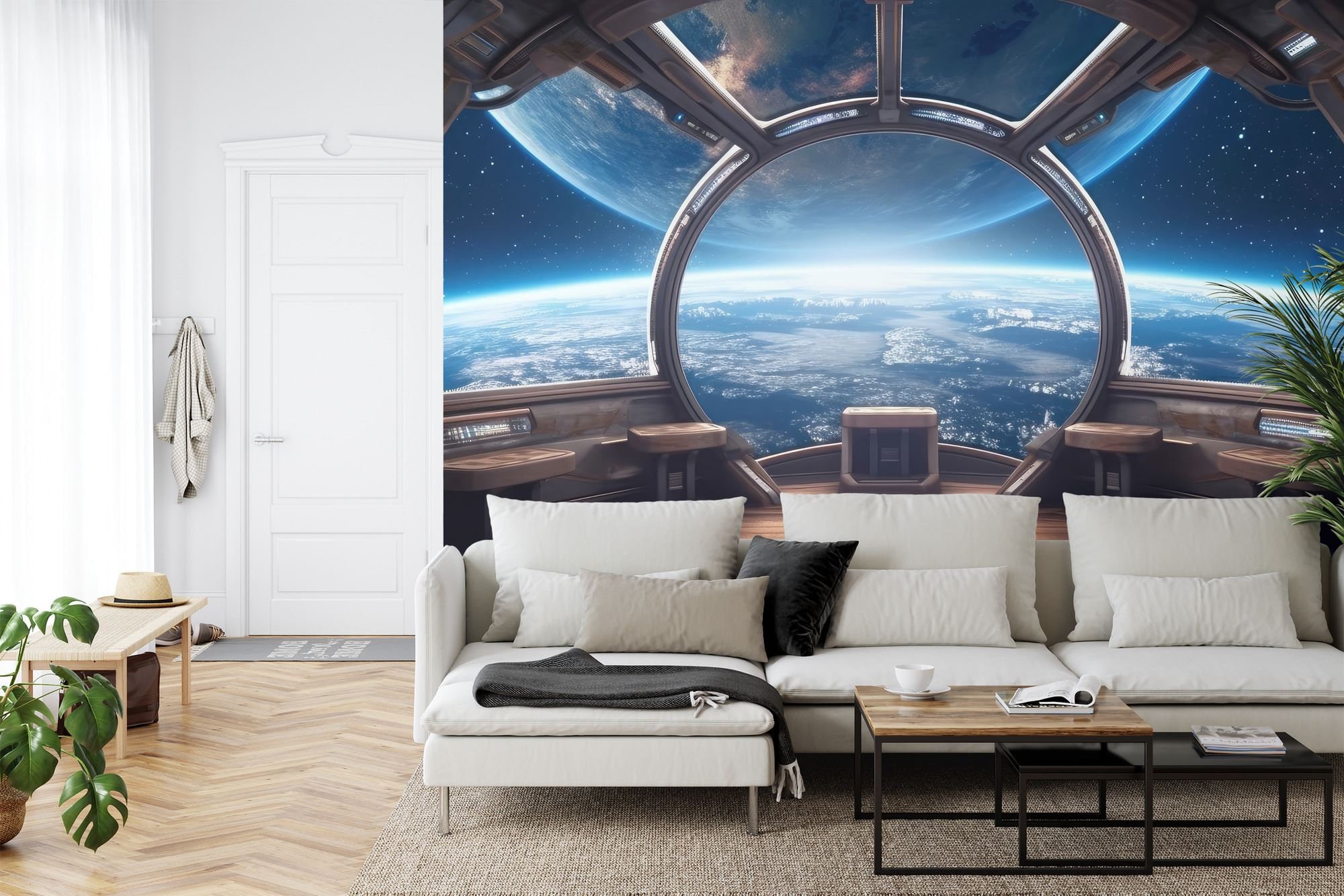 Spaceship Window View Wall Mural, Outer Space Kids Wallpaper, Peel and ...