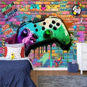 ゲームルーム ゲームプレイ 子供部屋 装飾 ギフト アートプリント 写真壁画 壁紙 壁画 簡単取り付け 取り外し可能 剥がして貼れる 大型ウォールデカール