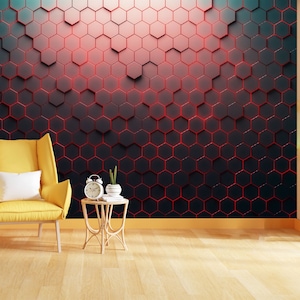 Rote und schwarze Bienenwabe geometrisches Muster Geschenk, Kunstdruck Fototapete Wandbild Einfach zu installieren entfernbares Schälen und aufkleben Wandtattoo Kunst