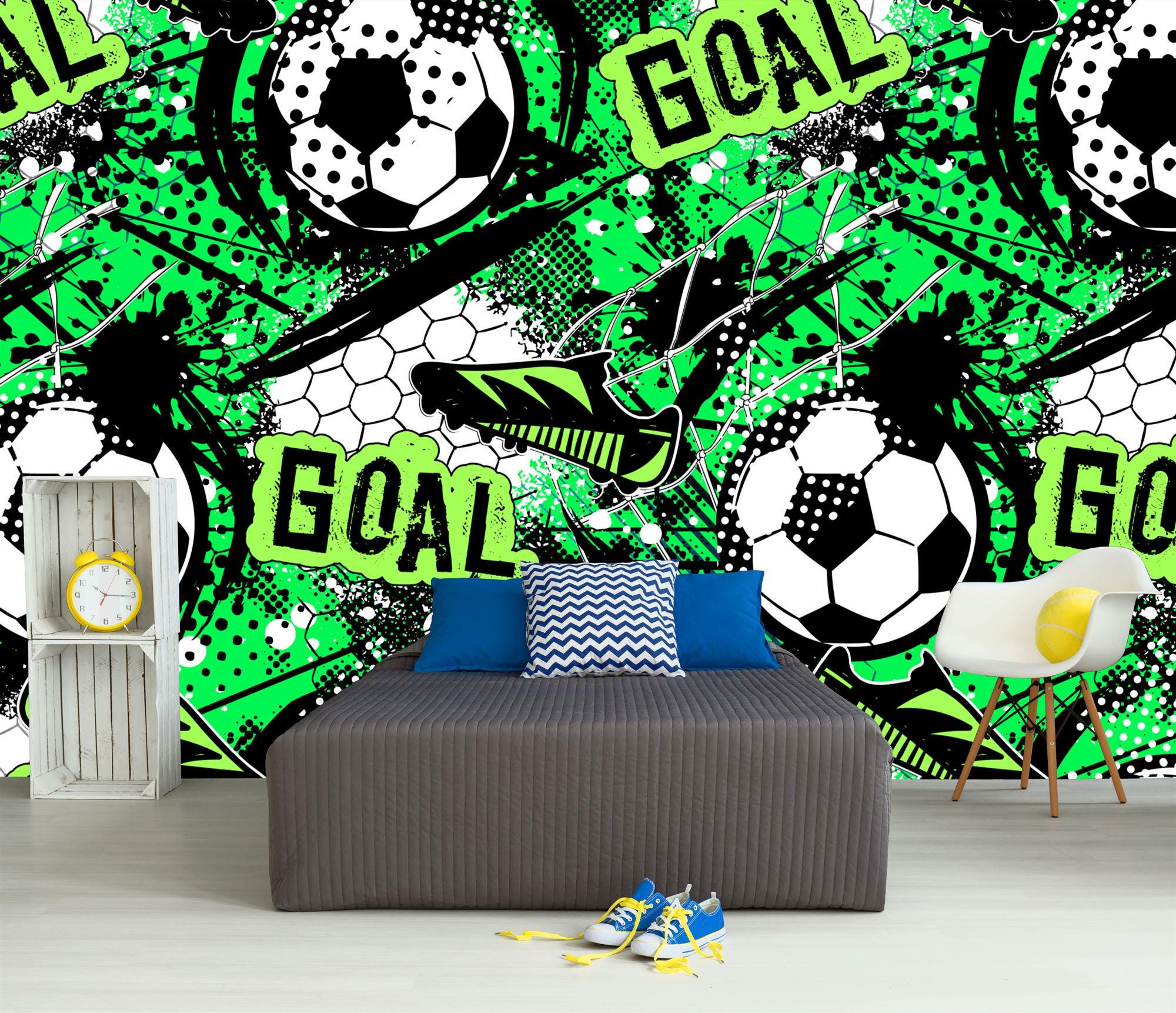 サッカー壁紙壁画、男の子の部屋の装飾、剥がして貼るだけ - Etsy 日本