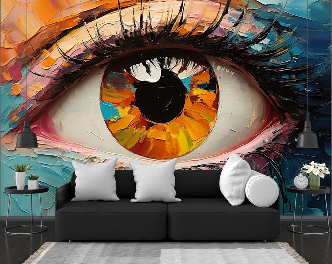 Conceptual Abstract Picture of Eye Oil Painting in Colorful Colors Collage Easy-Install Wall Mural Wallpaper Retro Peel and Stick Modern Art