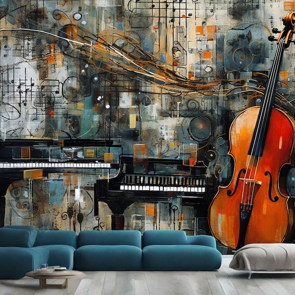 Musical Instruments Modern AI Generated Gift, Art Print Photomural Wallpaper Mural Easy-Install Removeable Peel and Stick Large Wall Decal
