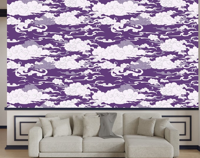 Sky Cloud Japanese Waves Pattern Decor Gift Art Print Photomural Wallpaper Mural Easy-Install Removeable Peel and Stick Large Wall Decal Art