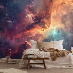 Glowing Huge Nebula with Young Stars Gift, Art Print Photomural Wallpaper Mural Easy-Install Removeable Peel and Stick Large Wall Decal Art