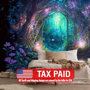 Fantasy Forest Glowing Trees Flowers Gift, Art Print