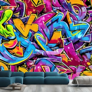 Colorful Graffiti Paint splatter fragments AI Gift Art Print Photomural Wallpaper Mural Easy-Install Removeable Peel and Stick Large Photo