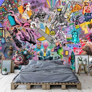 壁紙 ストリートアート アーバニズム グラフィティ 壁画 モダン アーバンスタイル ウォールアート 洗えるポスター 剥がして貼るだけ 装飾 簡単取り付け カラフルステッカー