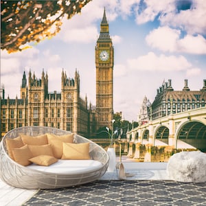 Big Ben London Tower Clock Art Print Photomural Wallpaper Mural Easy-Install Removeable Peel and Stick Premium Large Image Photo Wall Decal
