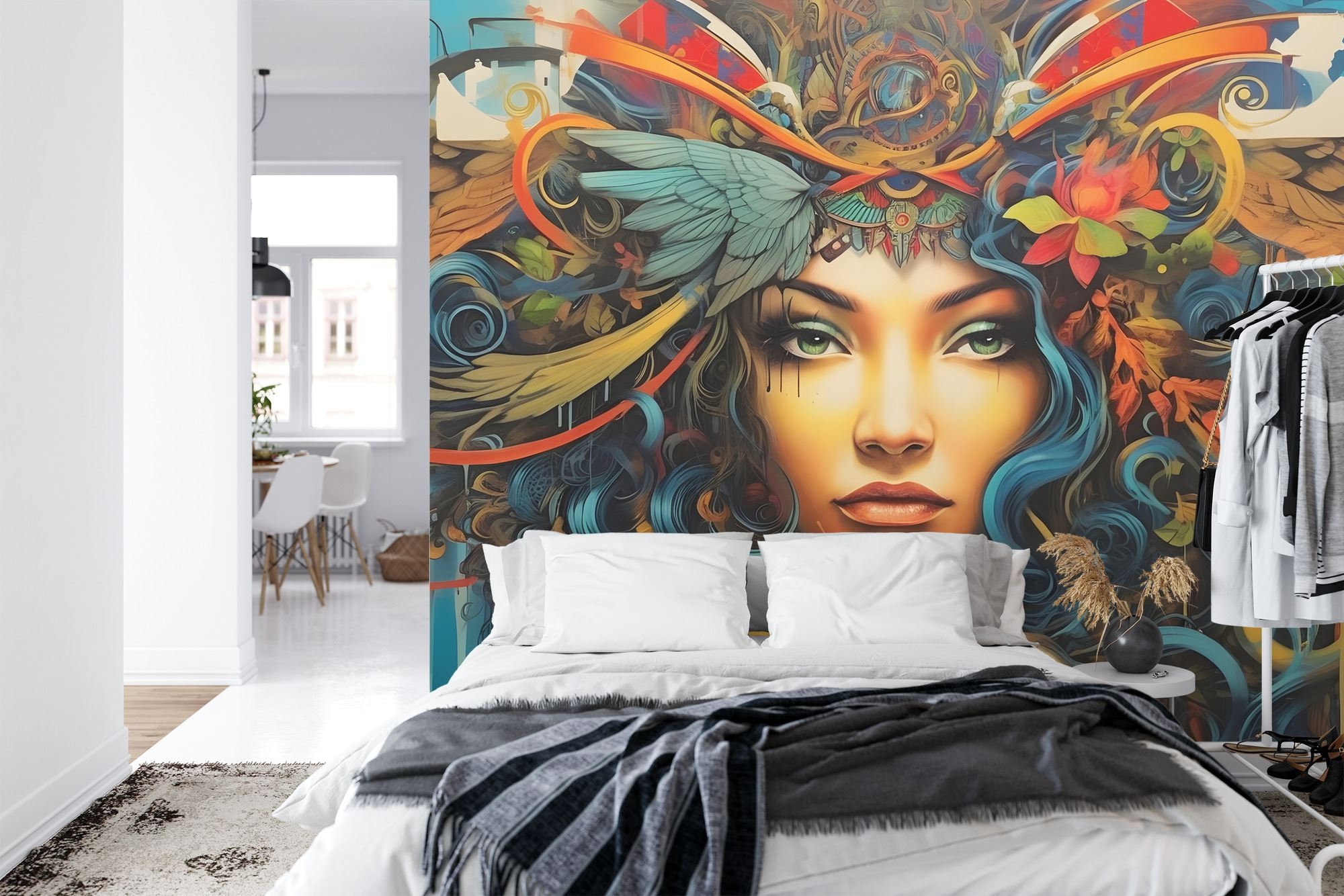 Woman Face Graffiti Mural, Modern Art Peel and Stick Wallpaper - Etsy