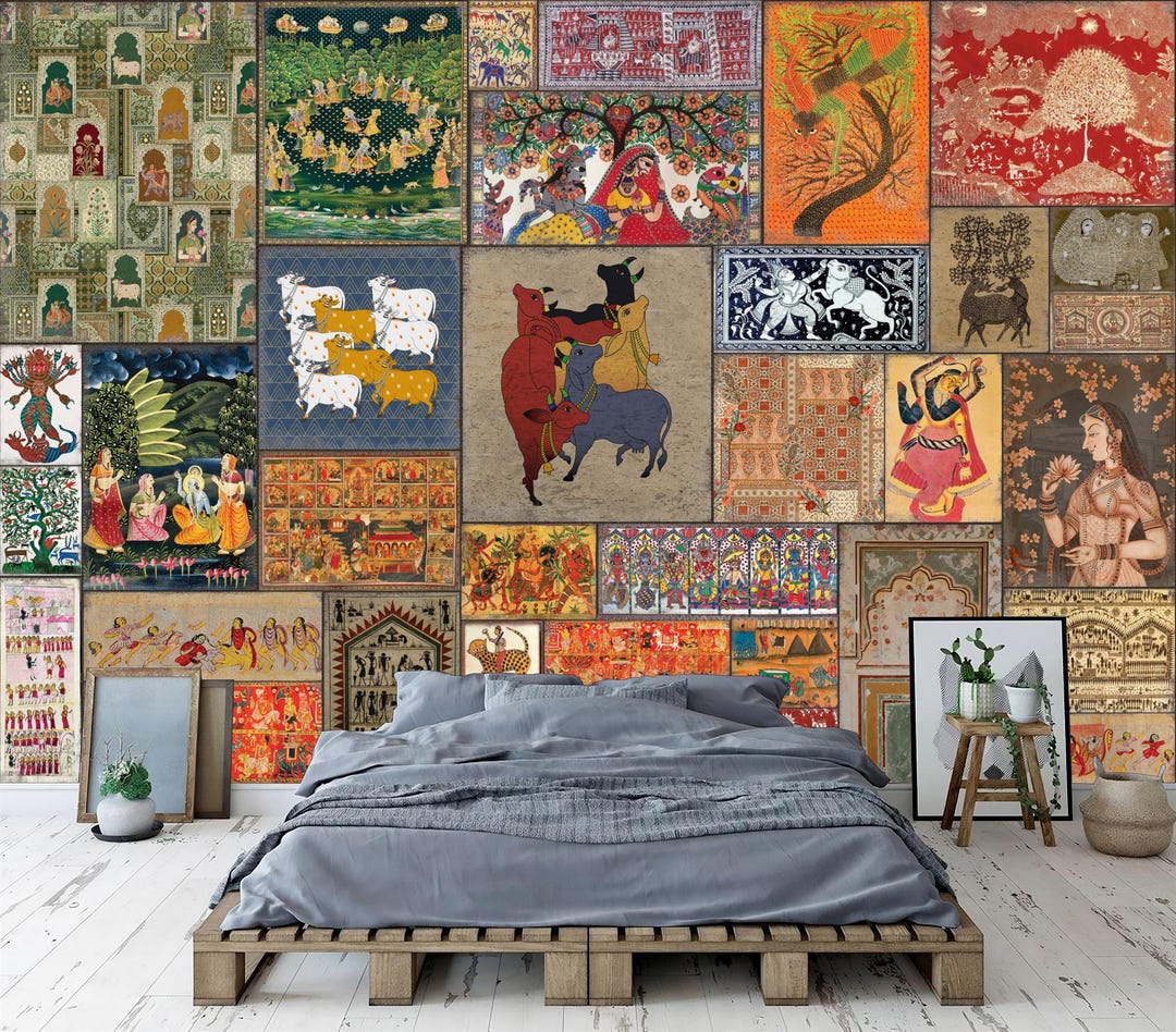 Mughal Art Wallpaper Mural, Traditional Indian Painting, Peel and Stick ...