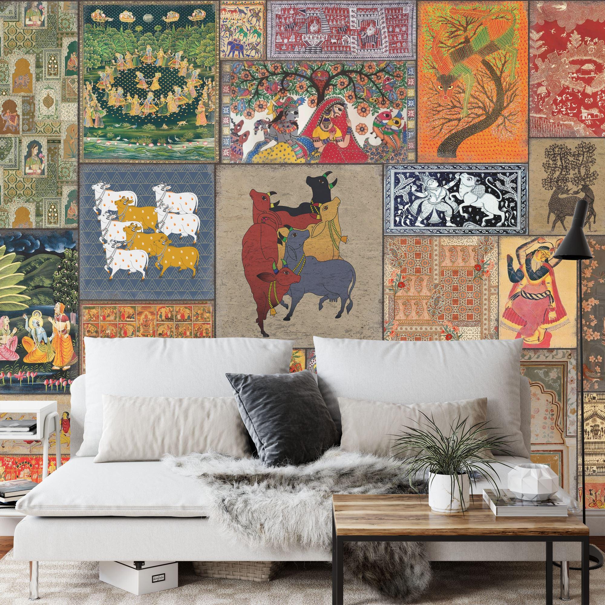 Mughal Art Wallpaper Mural, Traditional Indian Painting, Peel and Stick ...