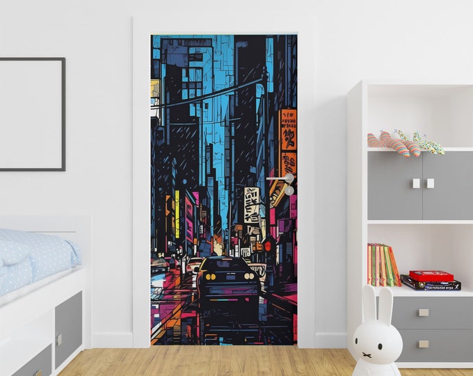 Neon Street Wall Sticker Door Covering Removable Peel and Stick Self Adhesive Decals Home - Office, 91cm x 211cm / 35.8 x 83.1 Inches WxH