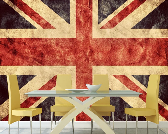 Vintage Union Jack Flag Abstract Art Print Photomural Wallpaper Mural Easy-Install Removeable Peel and Stick Premium Large Photo Wall Decal