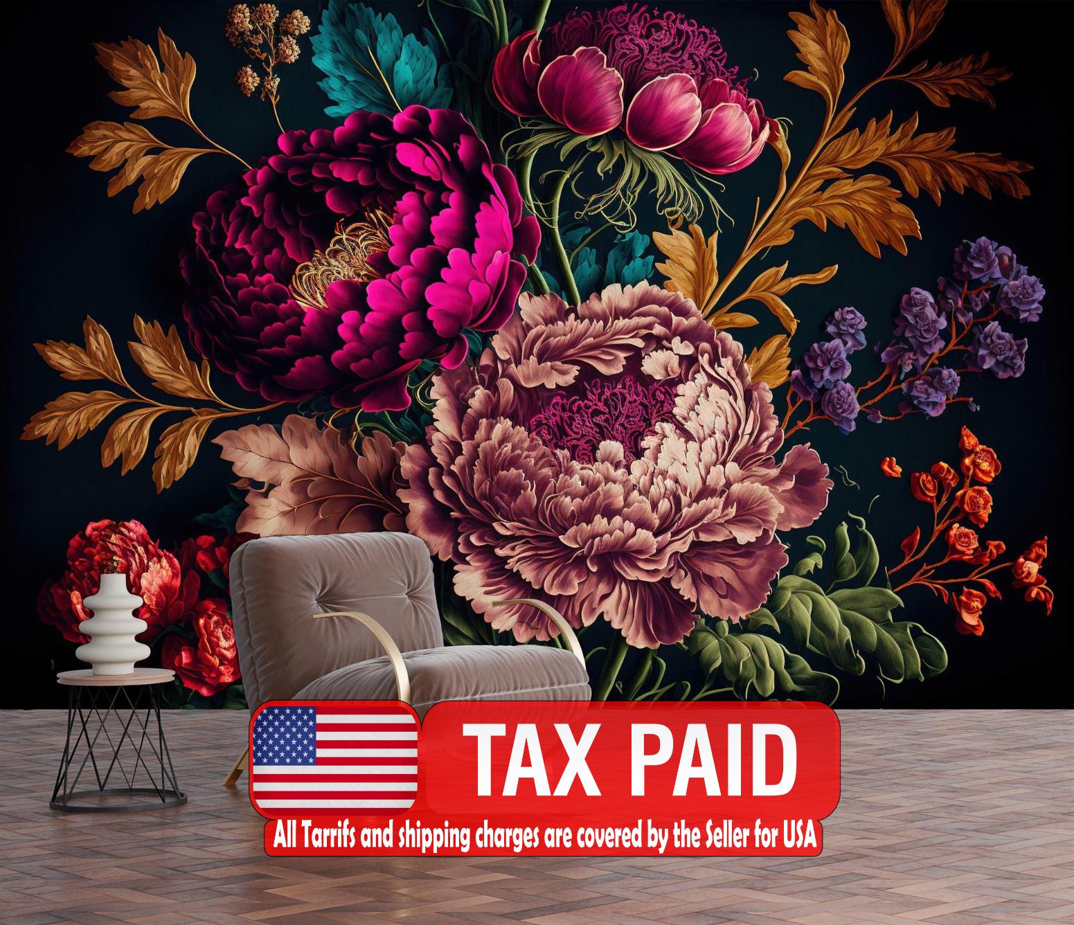 Dark Peony Floral Wallpaper: Bold Boho Wall Mural, Peel & Stick - Etsy