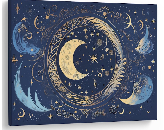Astrology Magic Cosmic Crescent Moon Sun Mystical illustration Natural Canvas Print Wall Art Picture Great Gift Idea High-Quality Home Wall