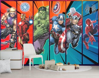 Wallpaper, Superhero Comic Wall Mural, Kids Room Decor, Easy Install Peel and Stick