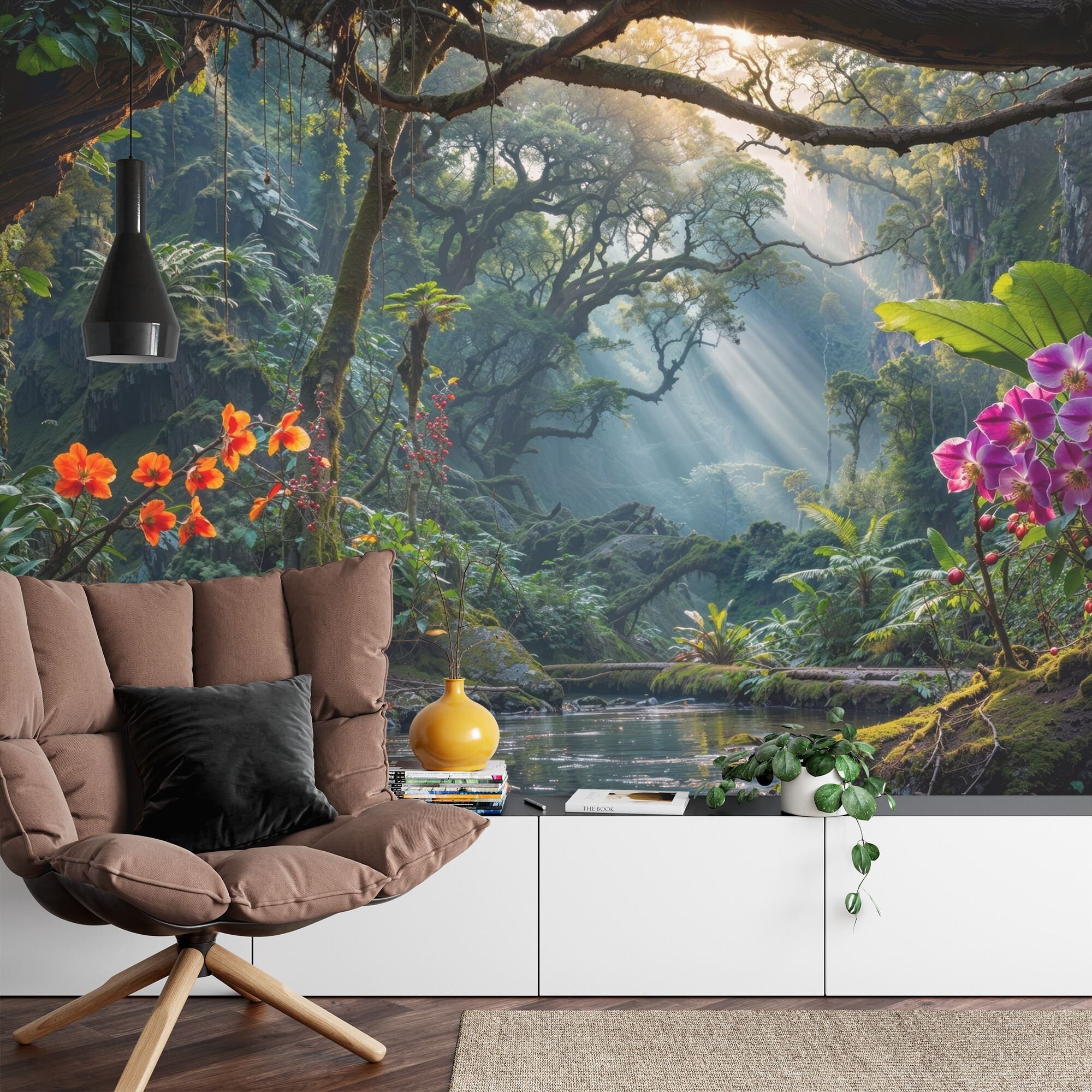 Tropical Rainforest Wallpaper Mural, Exotic Jungle Peel and Stick Wall ...