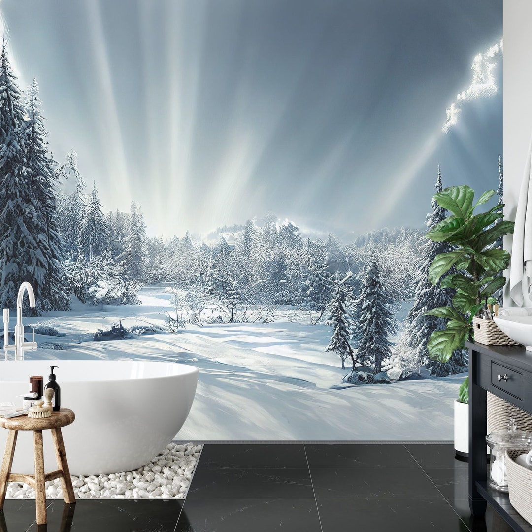 Winter Snowy Landscape Wallpaper Mural, Peel and Stick Art - Etsy