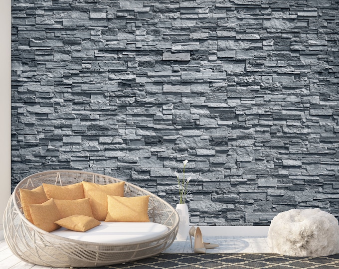 Nature Stone Look Slate Grey Art Print Photomural Wallpaper Mural Easy-Install Removeable Peel and Stick Premium Large Photo Wall Decal New