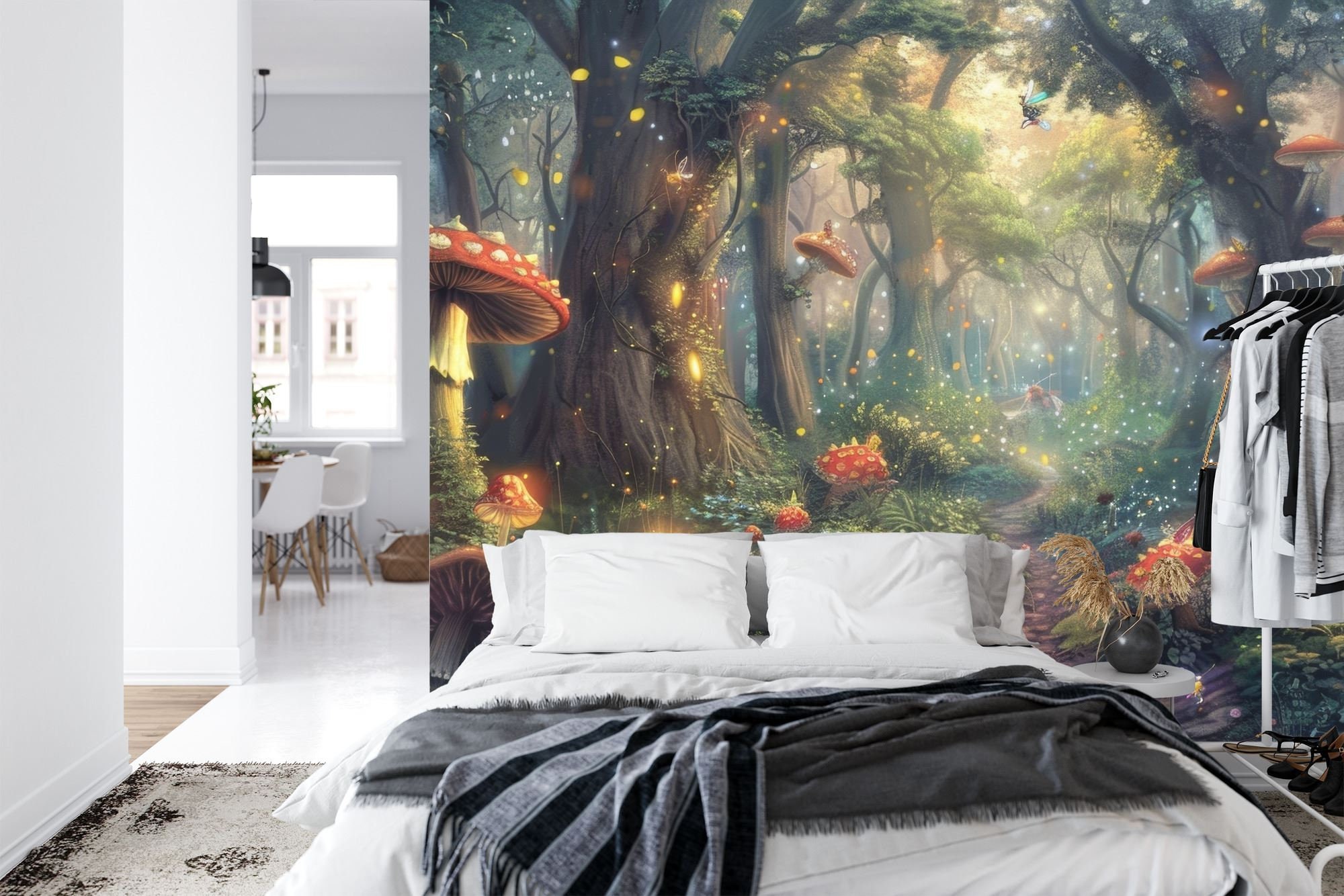 Enchanted Forest Mushroom Wall Mural, Luminous Wallpaper, Peel and Stick - Etsy