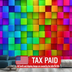 3D Rainbow Blocks Wallpaper Mural, Peel and Stick Wall Decal