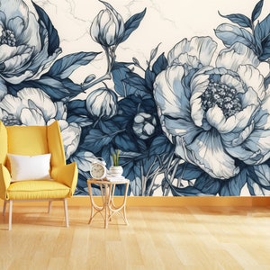Vintage Blumen Illustration Blumendekor Geschenk, Kunstdruck Photomural Tapete Wandbild Einfach zu installierendes entfernbares großes Wandtattoo