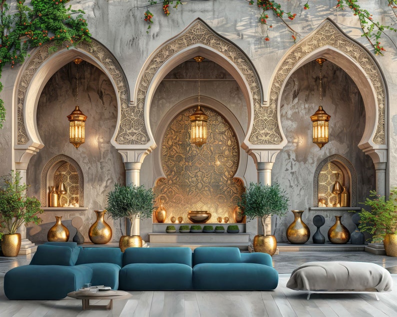 Arabian Nights Decoration Islamic Arches Gift, Art Print Photomural