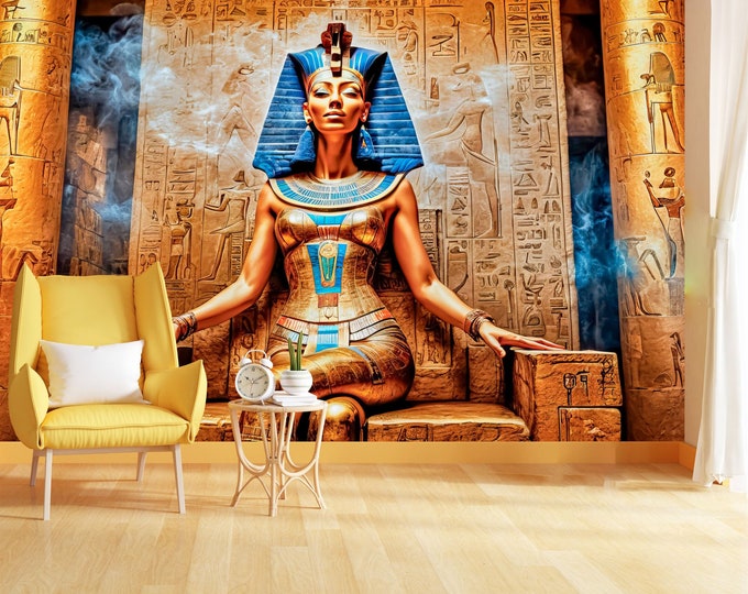 Egyptian Goddess Hatshepsut on a Golden Throne Gift, Art Print Photomural Wallpaper Mural Easy-Install Removeable Peel and Stick Wall Decal
