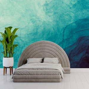 Watercolor Teal Blue Fluid Wall Mural, Peel and Stick Wallpaper