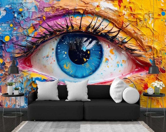 Conceptual Abstract Picture of Eye Oil Painting in Colorful Colors DYI Easy-Install Wall Mural Wallpaper Decor Peel and Stick Modern Art