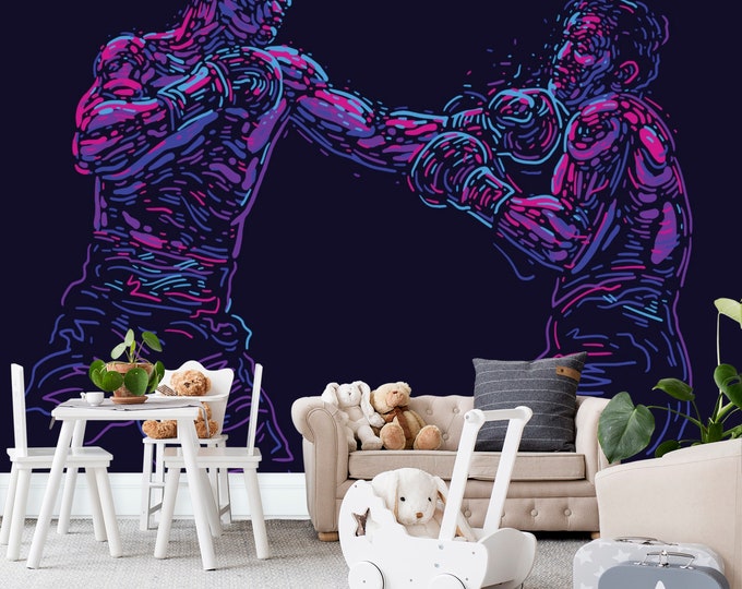 Boxers illustration Boxing Wallpaper mural Art Print Photomural Wall Decor Easy-Install Removable Peel & Stick High Quality Washable Vlies