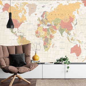 Vintage Goldene Weltkarte Illustration Dekorative Wohnkultur, Geschenk Einfach zu installieren Wandbild Tapete Schälen und Aufkleben Moderne Kunst Waschbar Neu