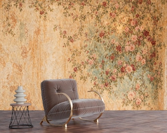 Vintage Rose Vine Wall Art Wallpaper Mural, Peel and Stick