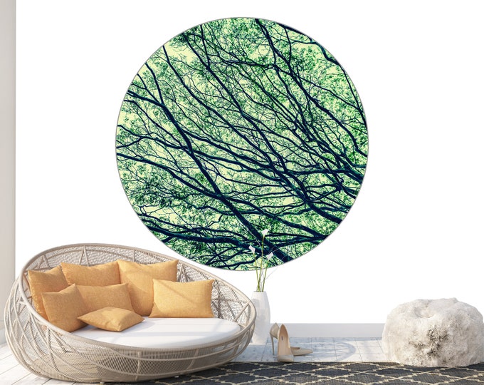 Circle Art Form Canopy Branches Natural Pattern Photomural Wall Décor Easy-Install Removable Self-Adhesive Peel & Stick High Quality Sticker