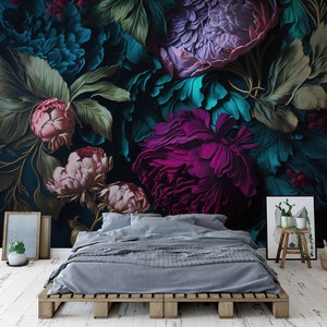 Baroque Flowers Rich Deep Colors Peonies Gift, Art Print Photomural Wallpaper Mural Easy-Install Removeable Peel and Stick Large Wall Decal