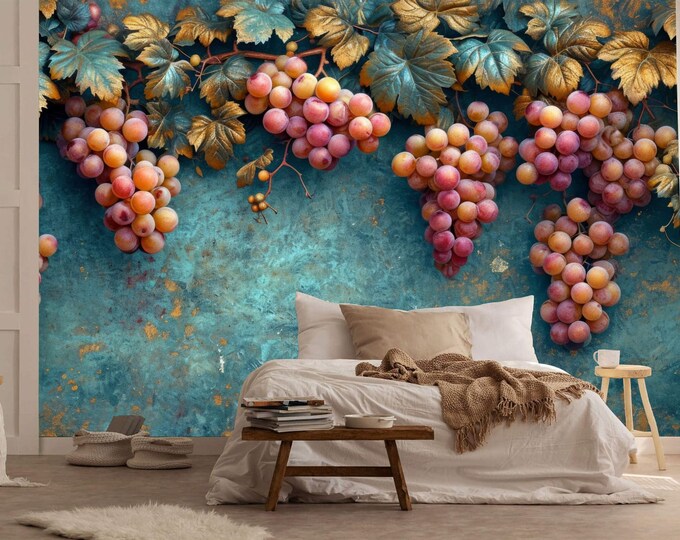 Vintage Victorian Oil Painting Grapes Pattern Gift, Art Print Photomural Wallpaper Mural Easy-Install Removeable Peel and Stick Wall Decal