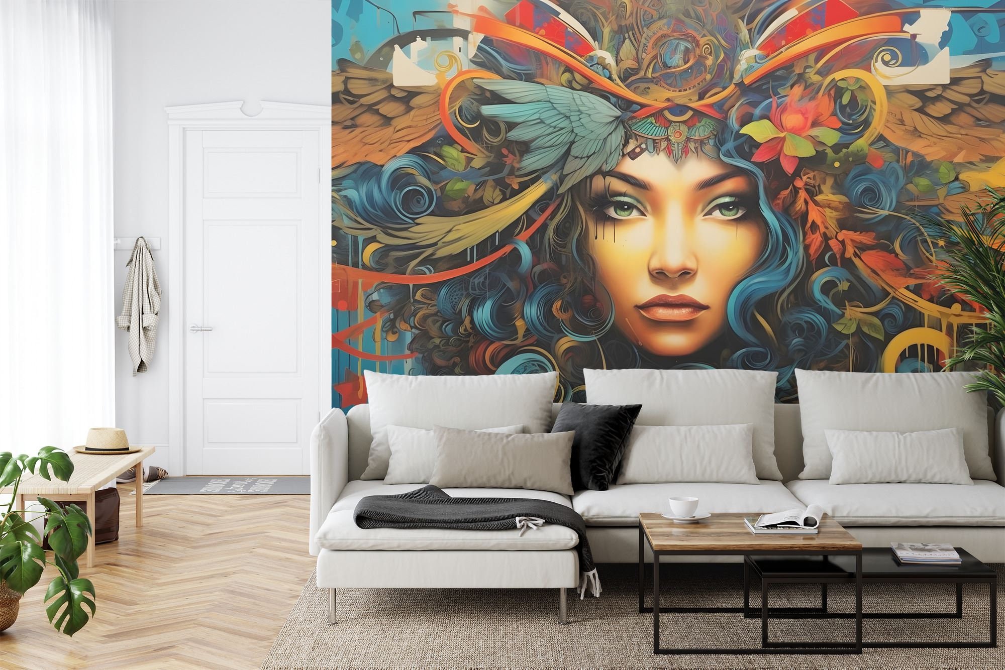 Woman Face Graffiti Mural, Modern Art Peel and Stick Wallpaper - Etsy