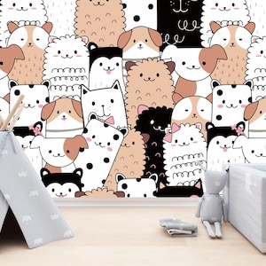 Niedliches buntes Katzen-Kinderzimmer-Babyzimmer-Dekor-Tiershop-Geschenk, Kunstdruck-Foto-Wandbild Tapete Wandbild Einfach zu installieren und abziehbar
