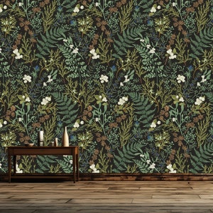 Dark Fern Botanical Wallpaper, Peel and Stick Wall Mural