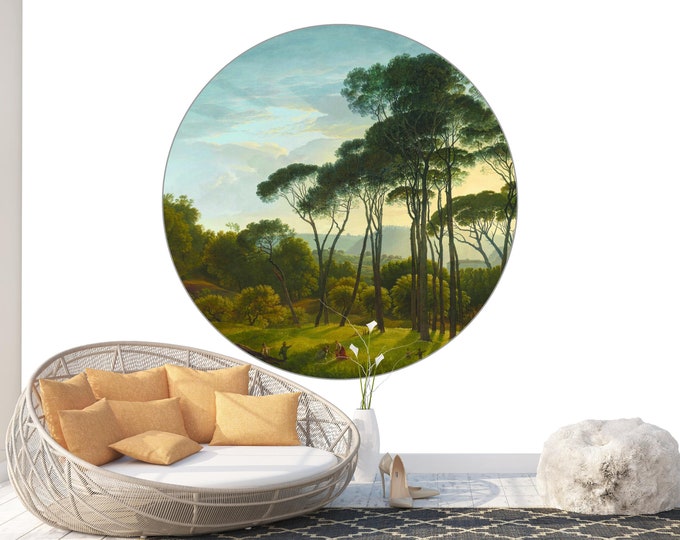 Circle Art Form Italian Landscape Umbrella Pine Photomural Wall Décor Easy-Install Removable Self-Adhesive Peel & Stick High Quality Sticker