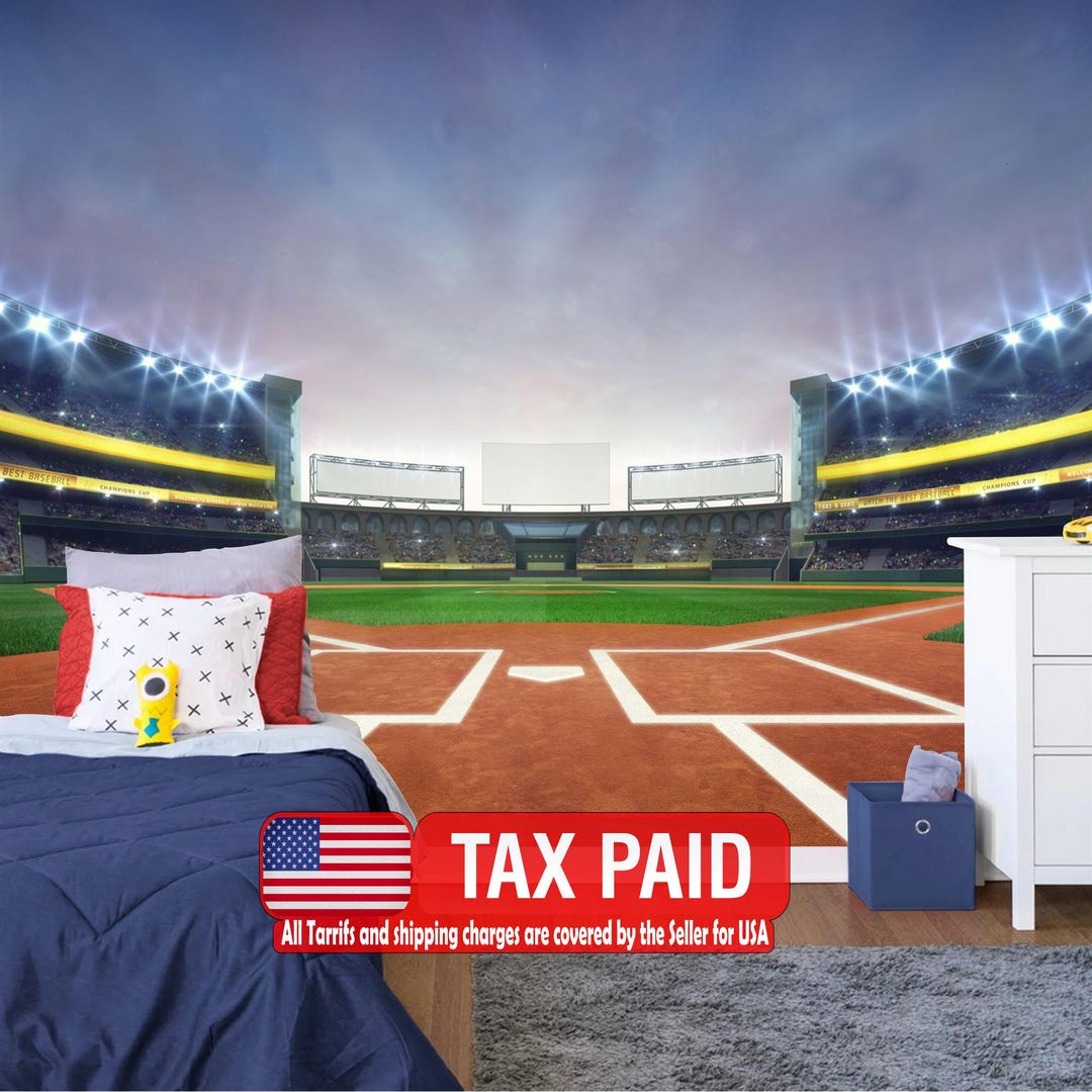 Baseball Stadium Wallpaper Mural, Peel and Stick Wall Decal, Kids Room ...